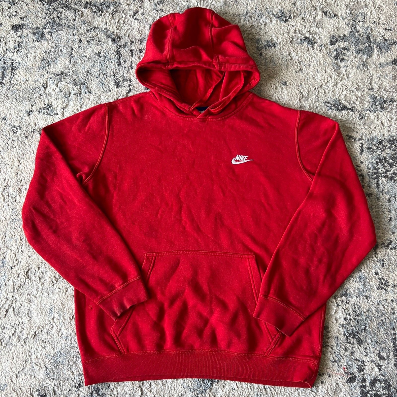 Nike Hoodie Mens L Red Blue Tag Embroidered Swoosh Pullover Sweatshirt Vintage